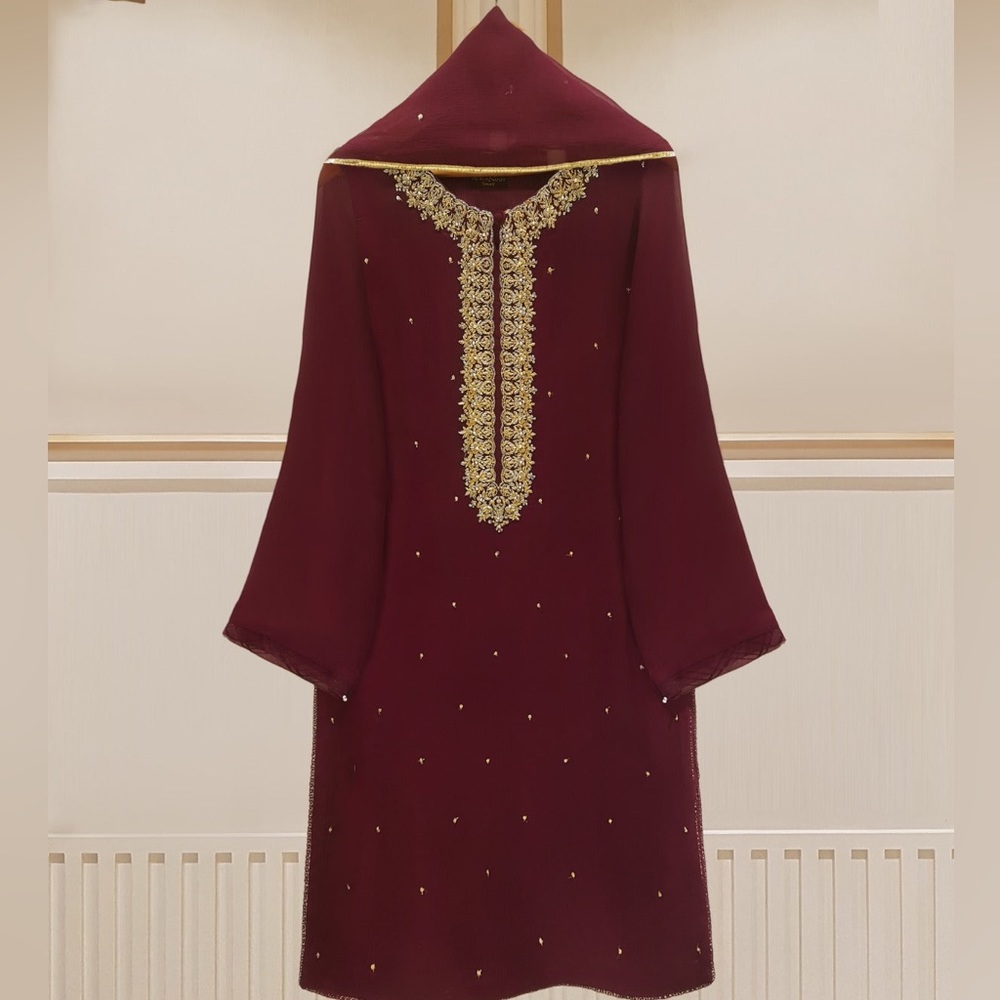 Original aghanoor TWO PIECE 100% PURE CHIFFON BEAUTIFUL EMBROIDERED